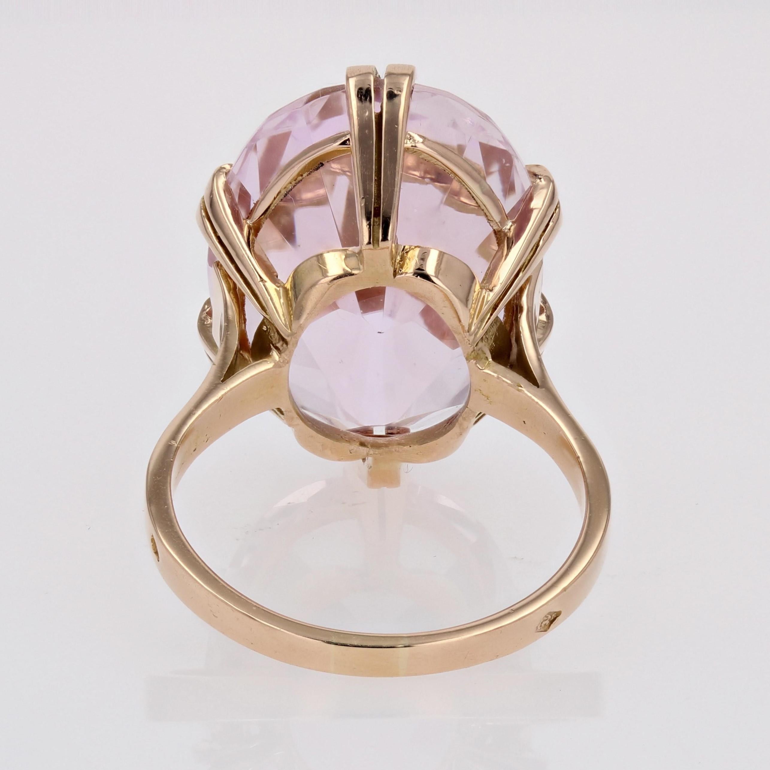 French Retro 1960s 17.71 Carats Kunzite 18 Karat Rose Gold Cocktail Ring For Sale 12