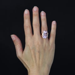 French Retro 1960s 17.71 Carats Kunzite 18 Karat Rose Gold Cocktail Ring