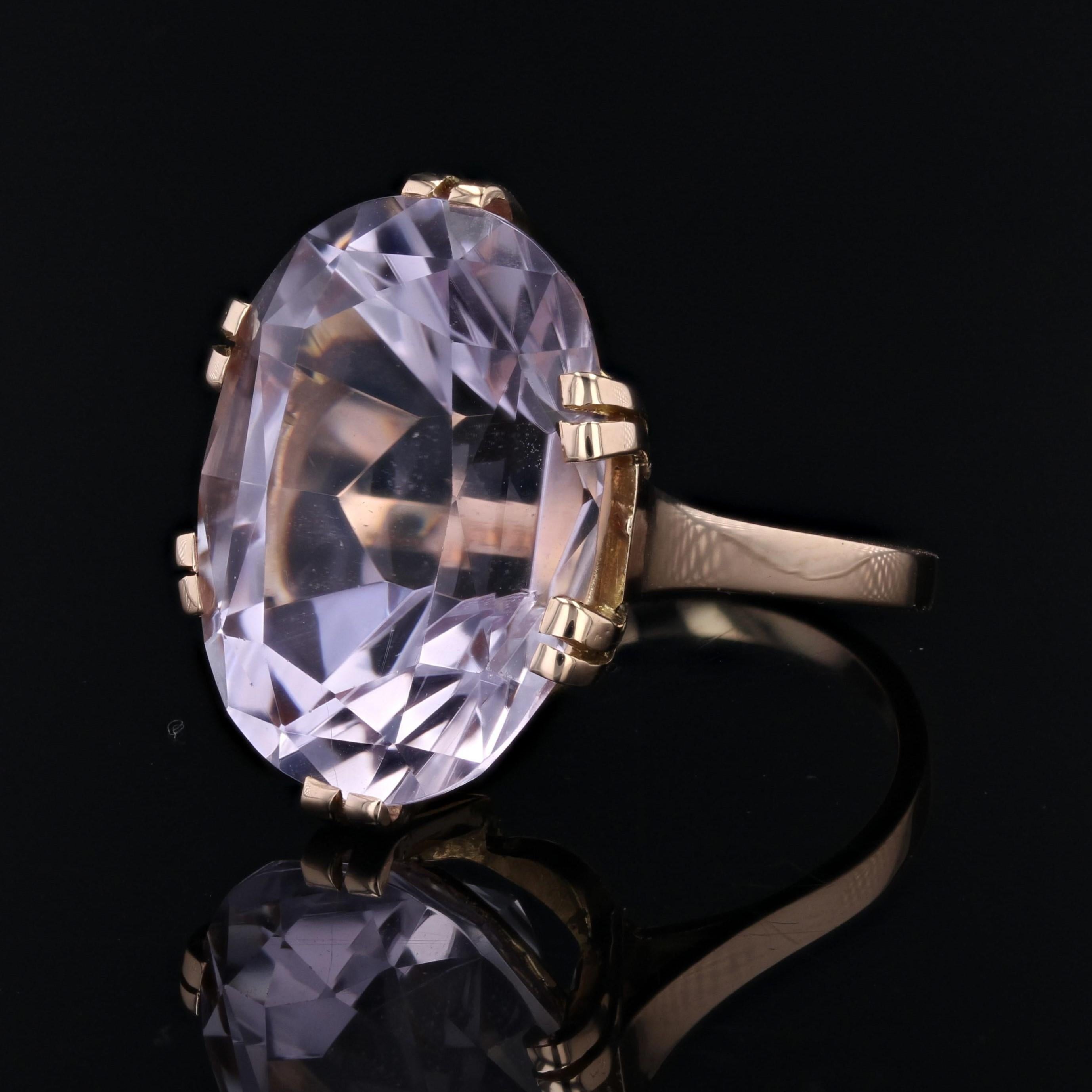 French Retro 1960s 17.71 Carats Kunzite 18 Karat Rose Gold Cocktail Ring For Sale 2