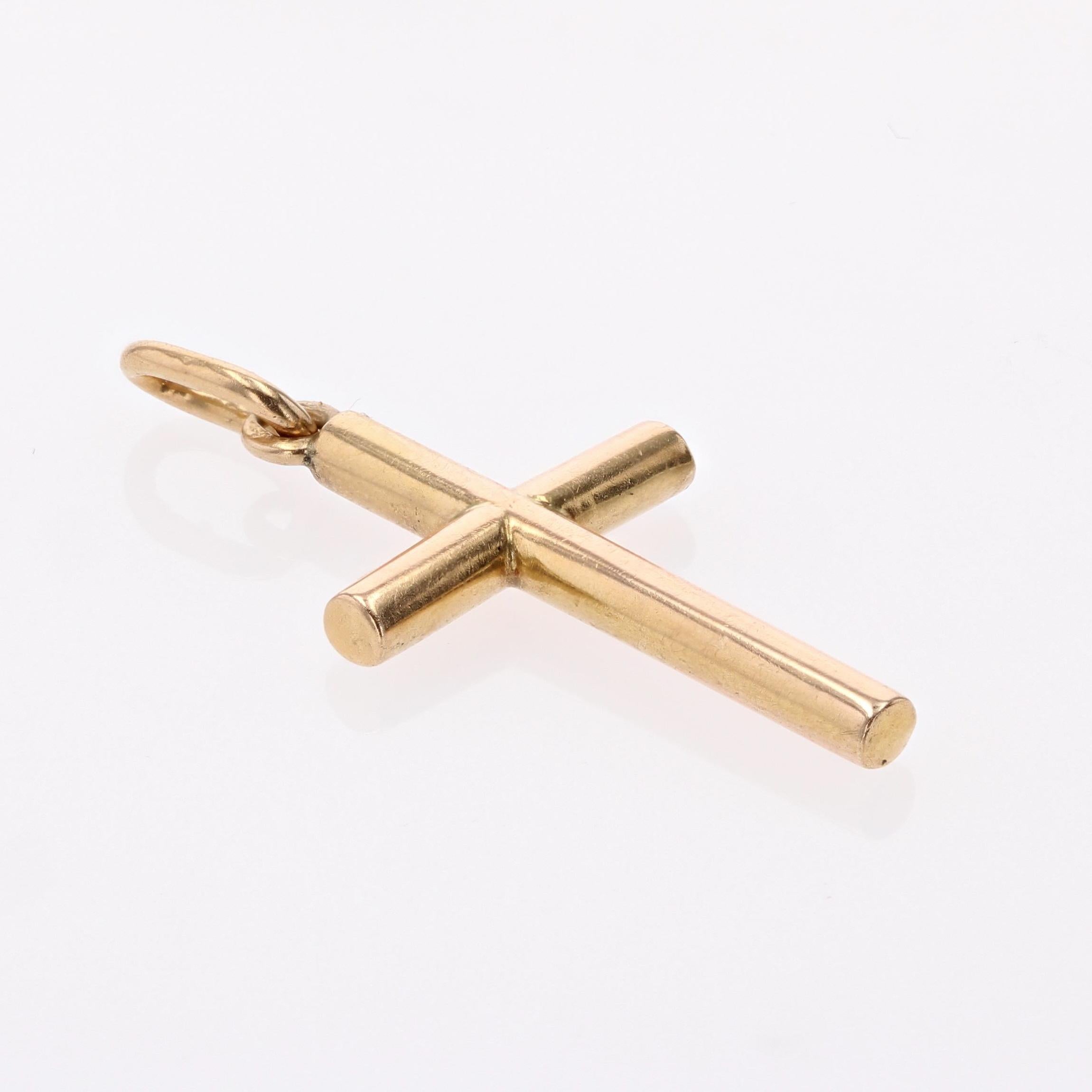 French Retro 1960s 18 Karat Rose Gold Cross Pendant In Good Condition For Sale In Poitiers, FR