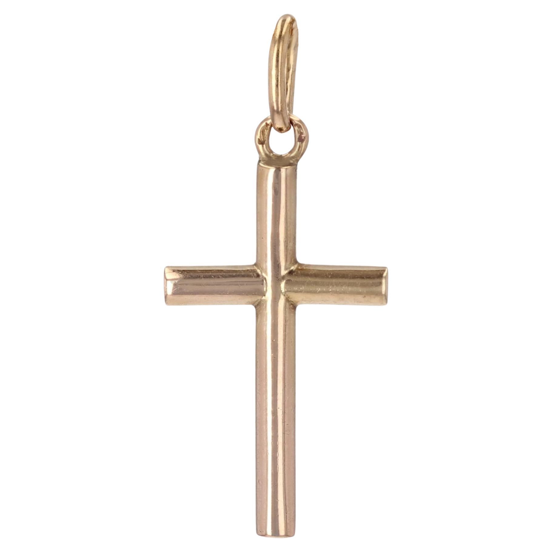 French Retro 1960s 18 Karat Rose Gold Cross Pendant For Sale