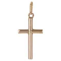 Pendentif croix rétro français des années 1960 en or rose 18 carats