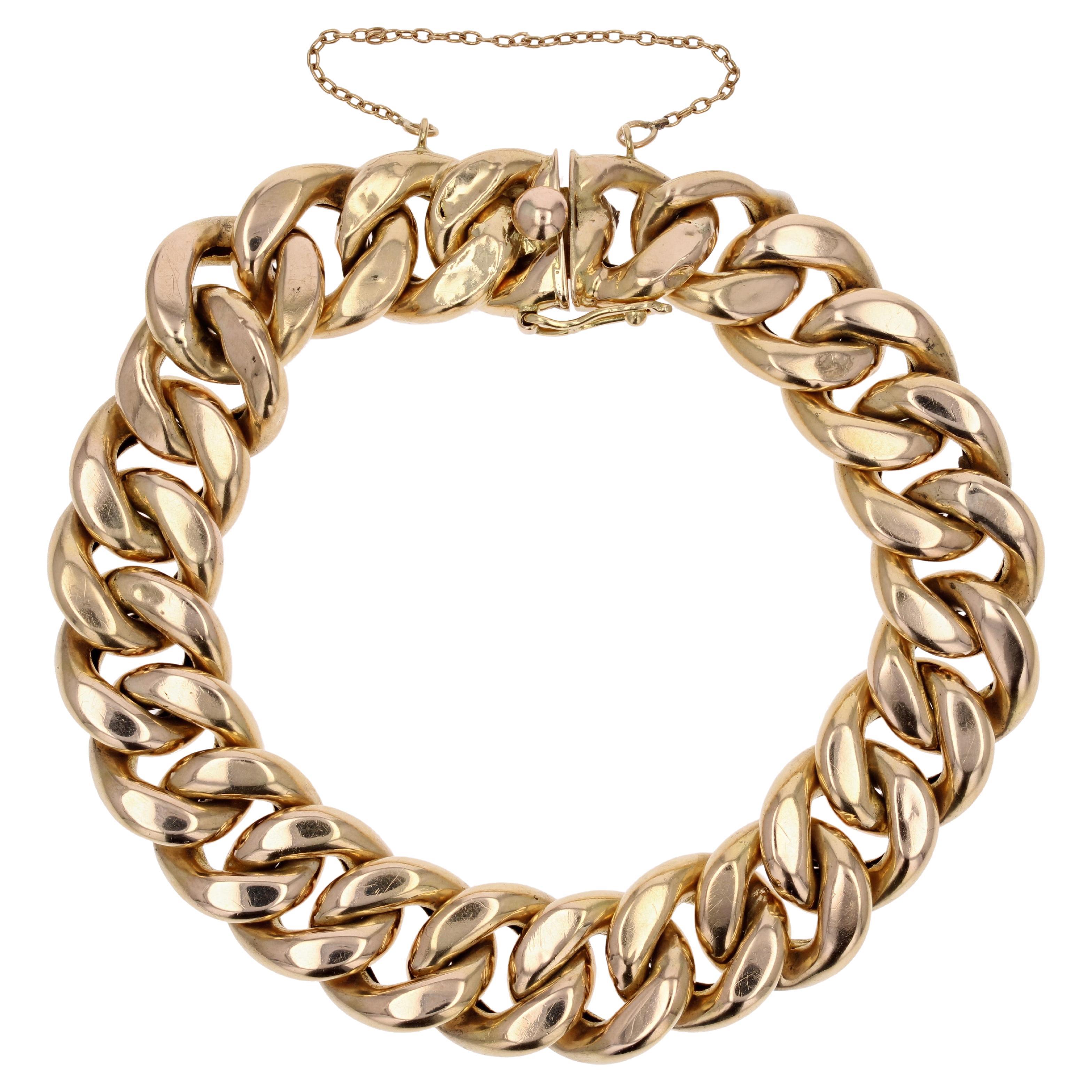 Französisches Retro 1960er Jahre Kurbelarmband aus 18 Karat Gelbgold