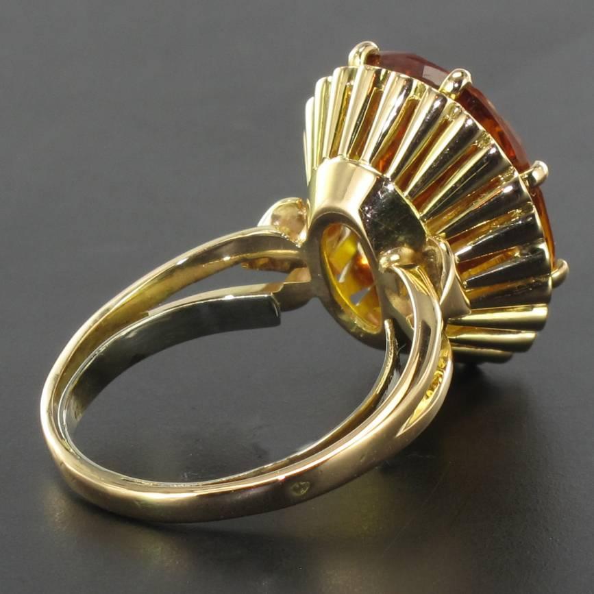 French Retro 1960s 8.90 carat Citrine 18K Yellow Gold Cocktail Ring 6