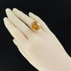 French Retro 1960s 8.90 carat Citrine 18K Yellow Gold Cocktail Ring