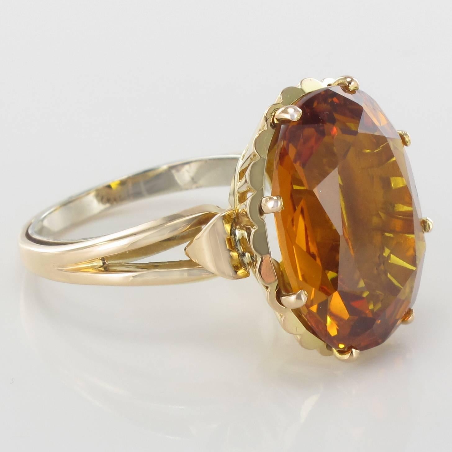 French Retro 1960s 8.90 carat Citrine 18K Yellow Gold Cocktail Ring 1