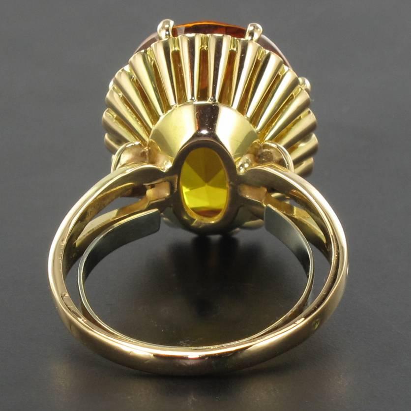 French Retro 1960s 8.90 carat Citrine 18K Yellow Gold Cocktail Ring 2