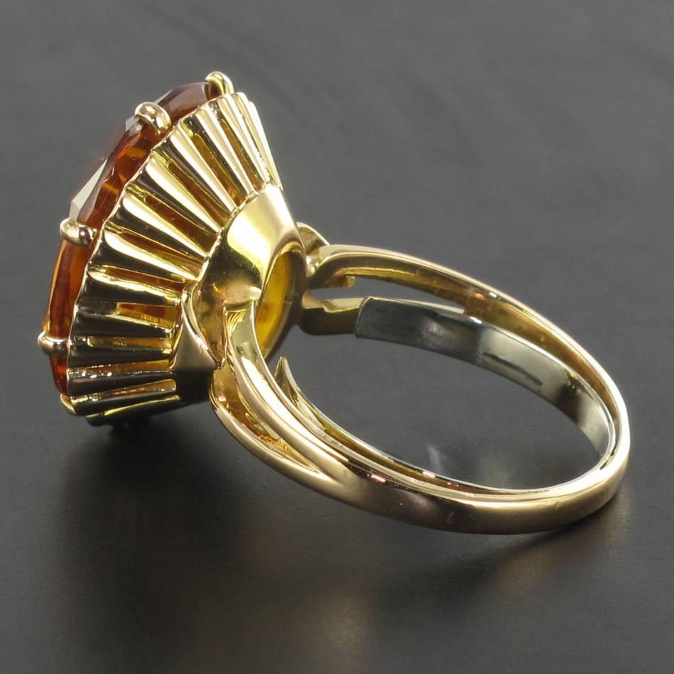 French Retro 1960s 8.90 carat Citrine 18K Yellow Gold Cocktail Ring 3