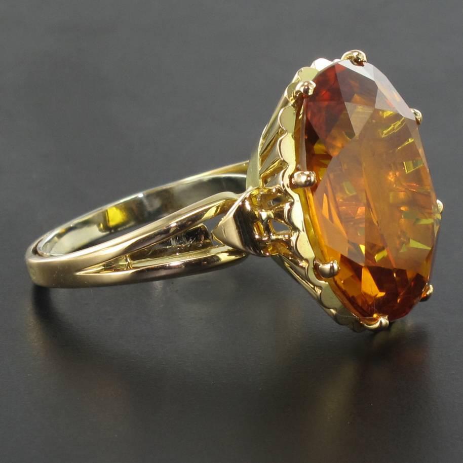 French Retro 1960s 8.90 carat Citrine 18K Yellow Gold Cocktail Ring 4