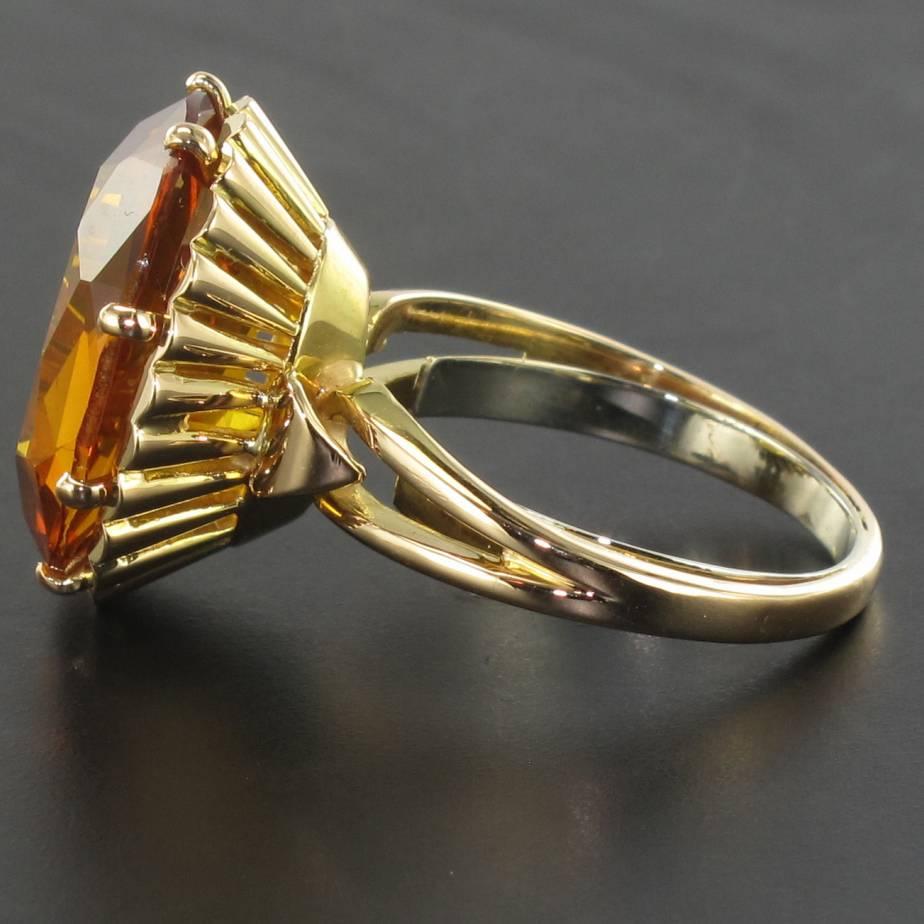 French Retro 1960s 8.90 carat Citrine 18K Yellow Gold Cocktail Ring 5