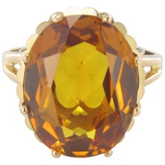French Retro 1960s 8.90 carat Citrine 18K Yellow Gold Cocktail Ring