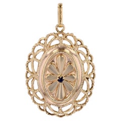 French Retro 1960s Sapphire 18 Karat Yellow Gold Oval Shaped Pendant