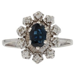 French Vintage 1970s Sapphire Diamonds 18 Karat White Gold Ring