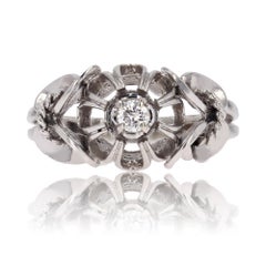 French Retro 1970s White Sapphire 18 Karat White Gold Solitaire Ring