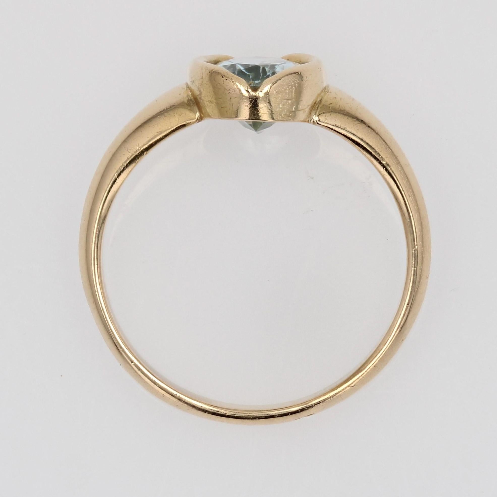 Ovaler französischer Retro-Ring aus 18 Karat Gelbgold mit Aquamarin, 1980er Jahre im Angebot 8