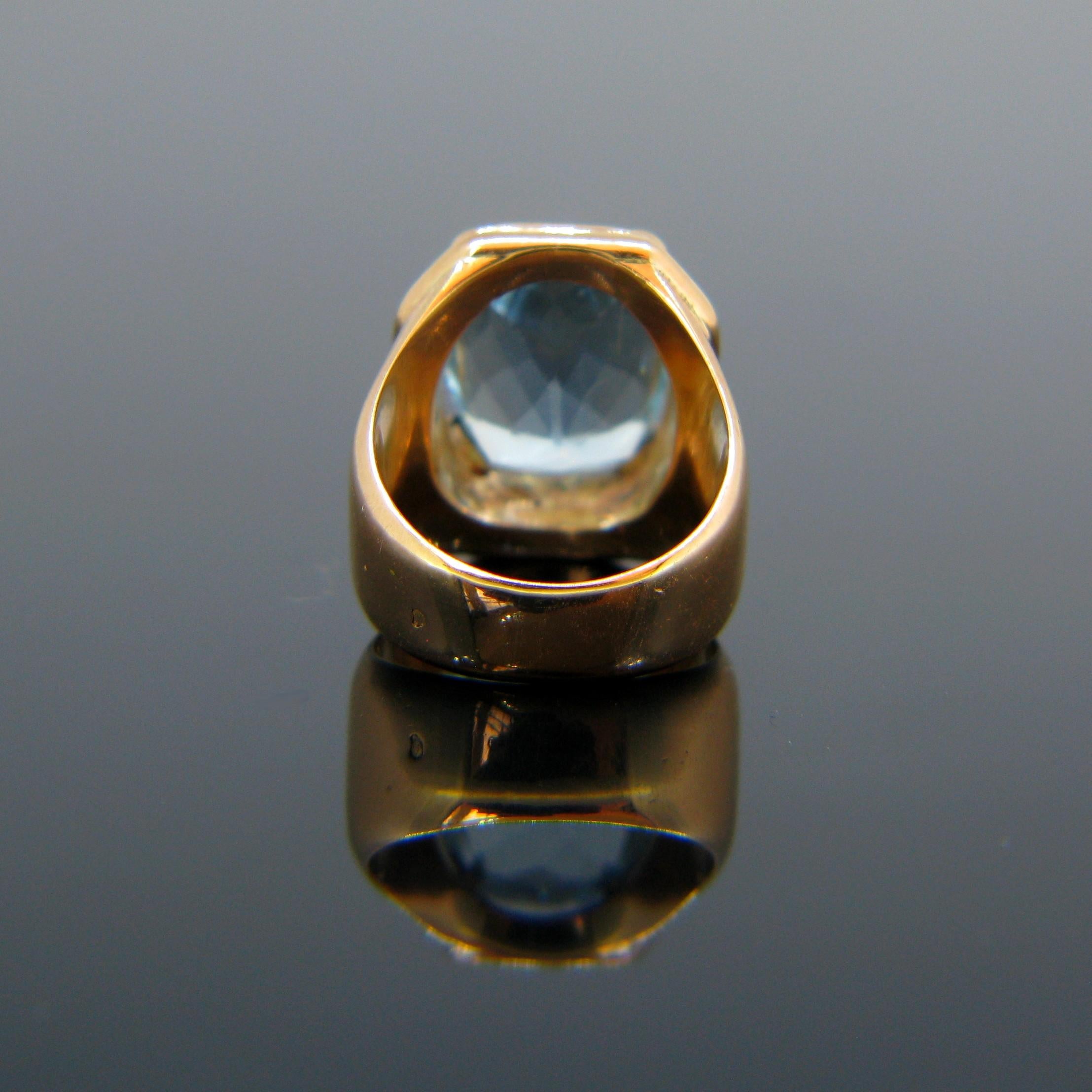 French Retro Aquamarine Rose Gold Cocktail Ring In Good Condition In London, GB