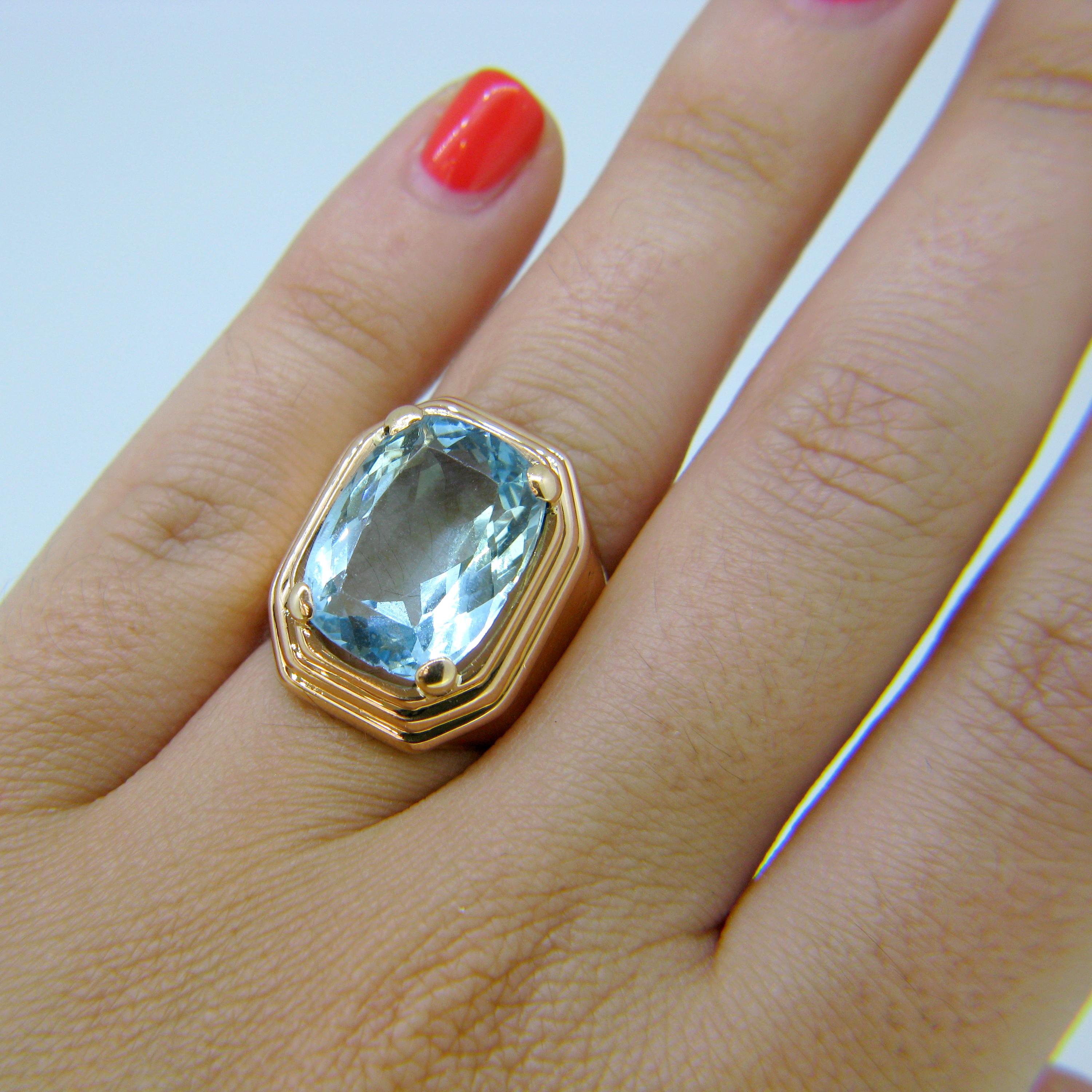 French Retro Aquamarine Rose Gold Cocktail Ring 1