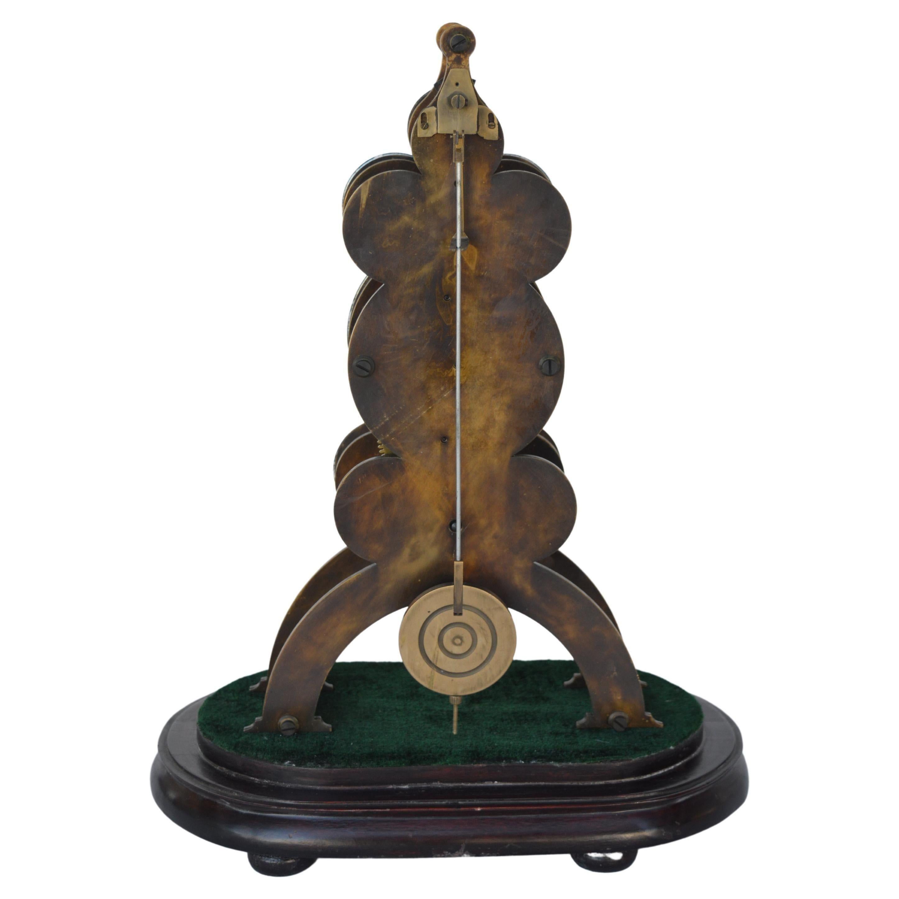 19th Century French Retro Bronze Porcelain Remontoir Gear Mechanical Swing Clock For Sale