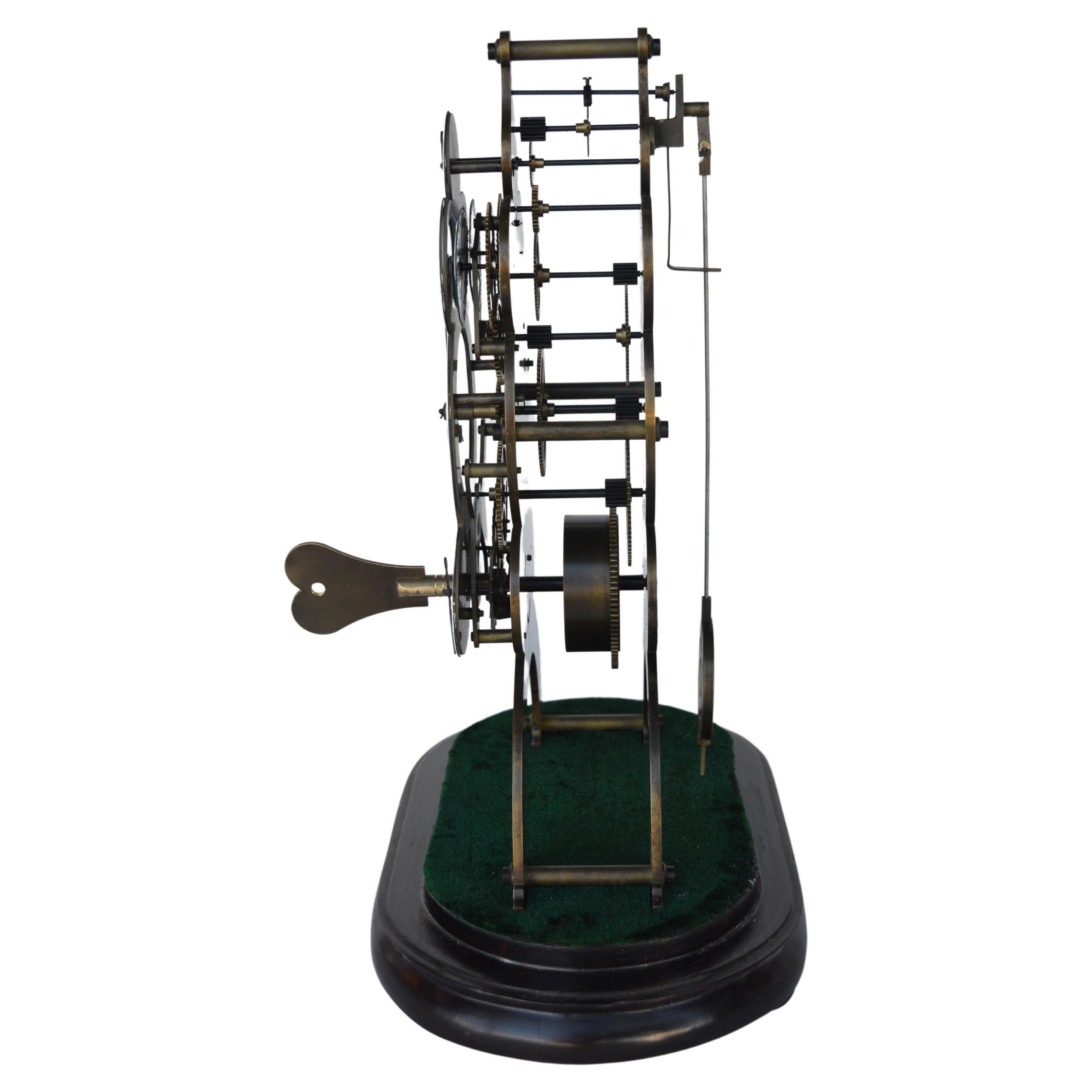 Brass French Retro Bronze Porcelain Remontoir Gear Mechanical Swing Clock For Sale
