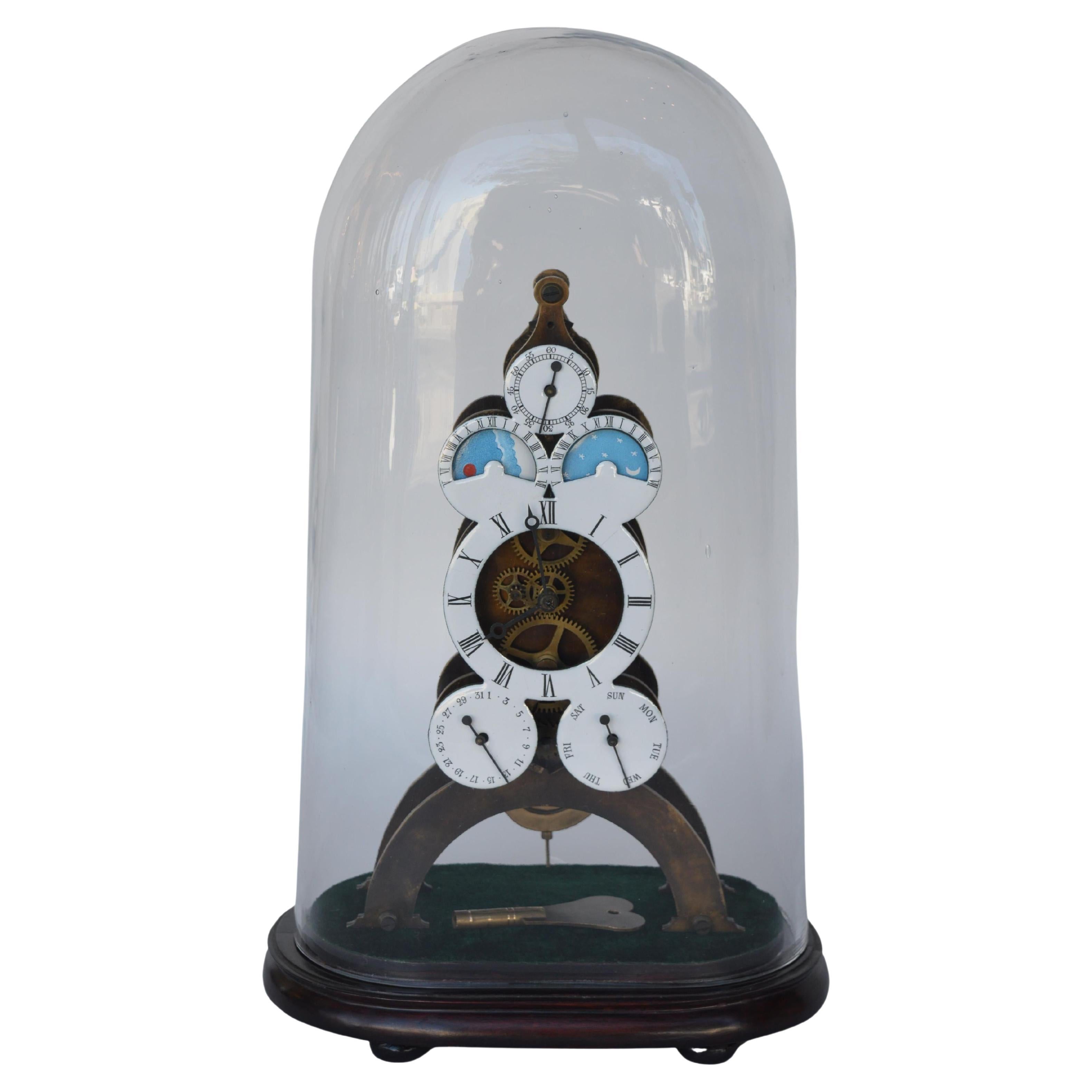 French Retro Bronze Porcelain Remontoir Gear Mechanical Swing Clock For Sale