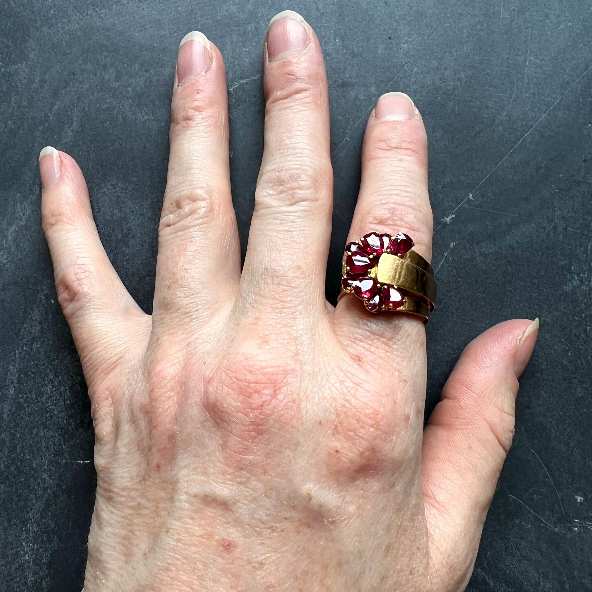 French Retro Buckle 18K Yellow Gold Ruby Ring For Sale 7