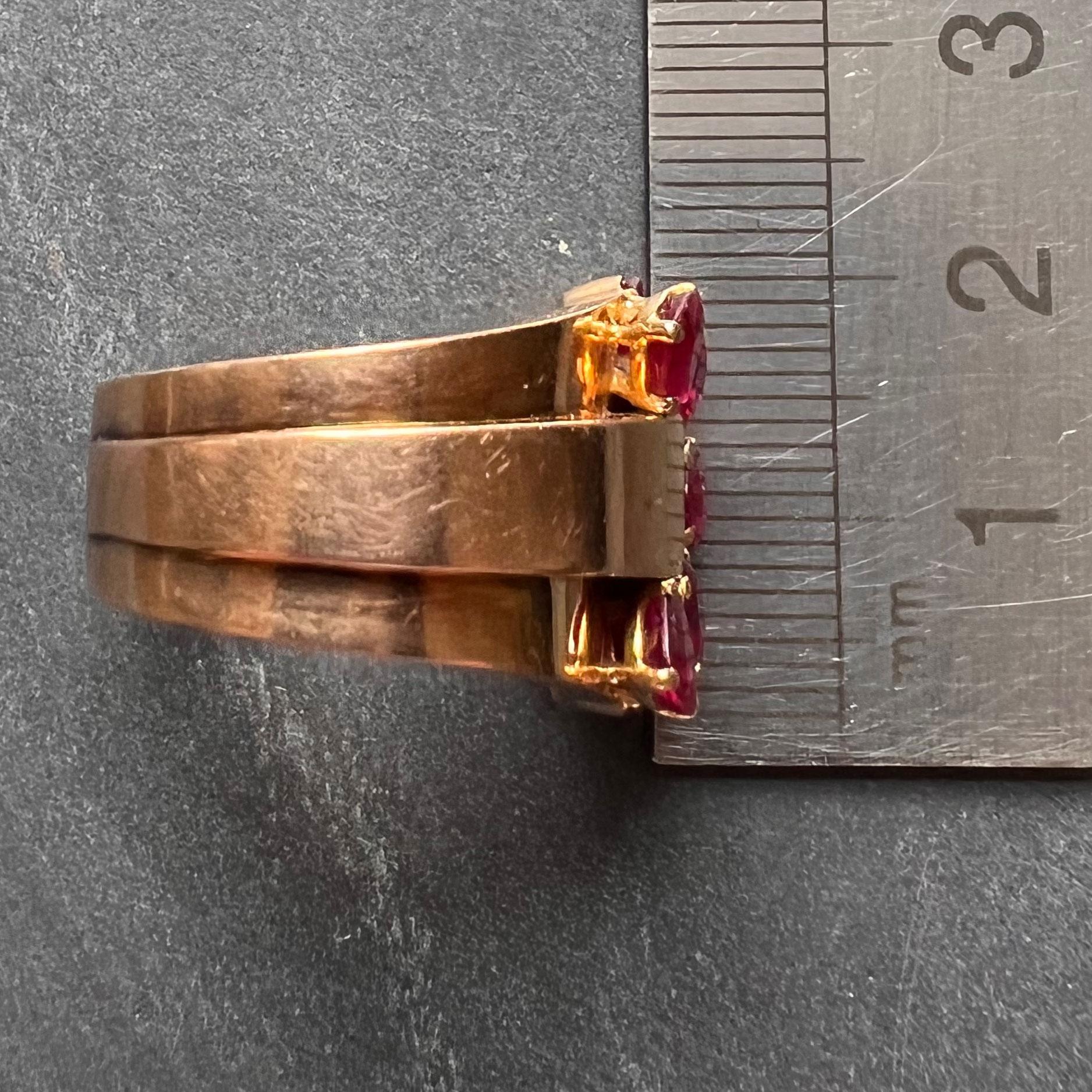 French Retro Buckle 18K Yellow Gold Ruby Ring For Sale 9