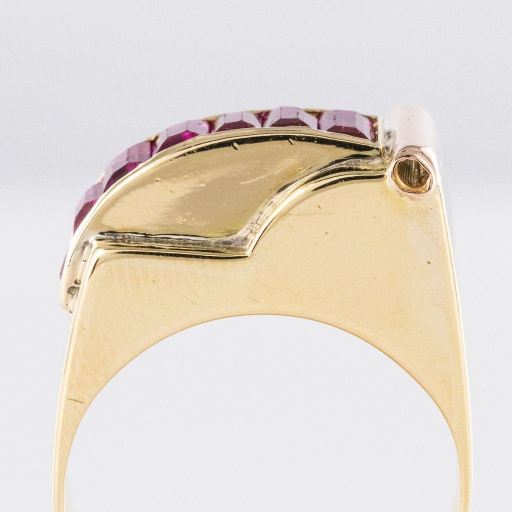 French Retro Calibrated Ruby Gold Tank Ring 4