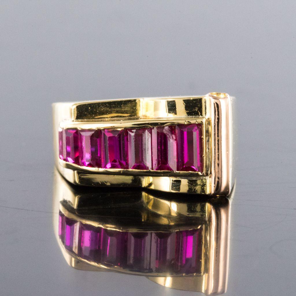 French Retro Calibrated Ruby Gold Tank Ring 6