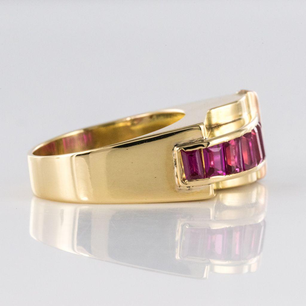 Women's French Retro Calibrated Ruby Gold Tank Ring