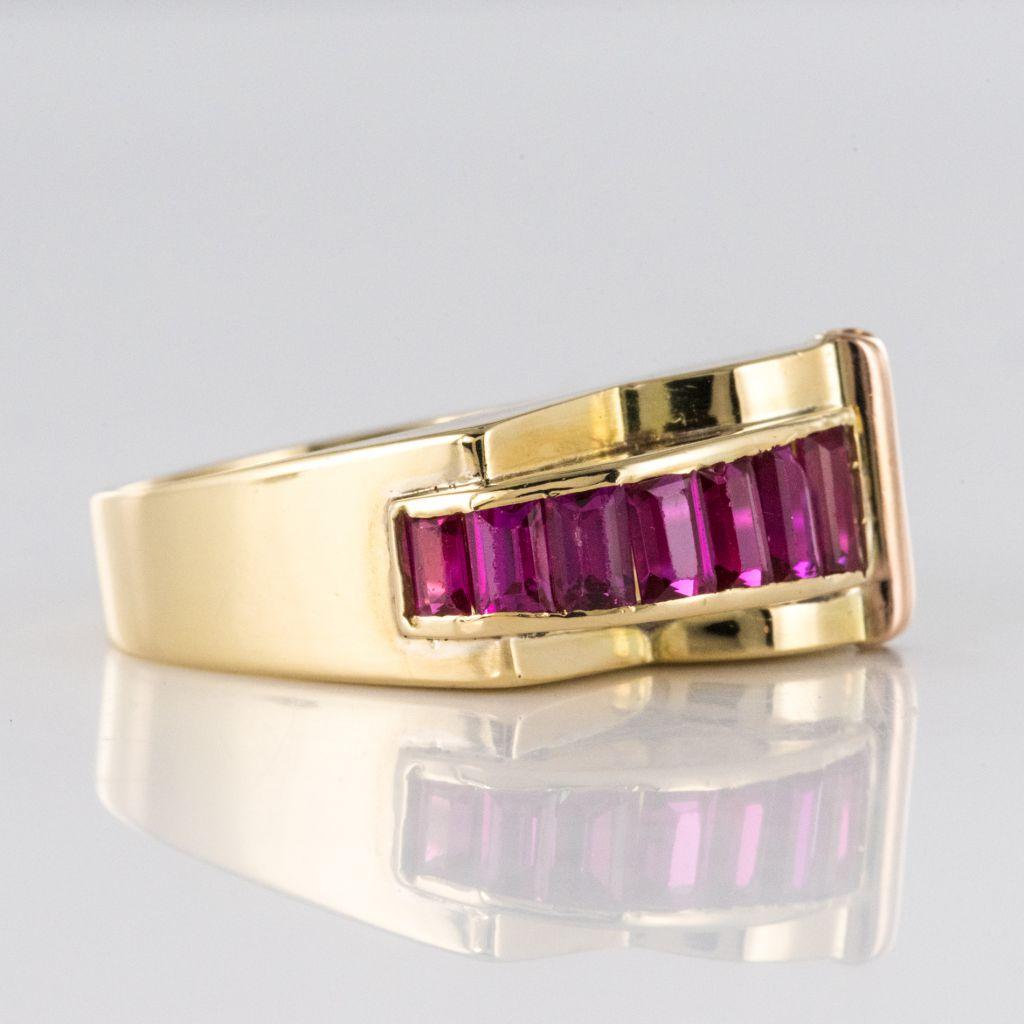 French Retro Calibrated Ruby Gold Tank Ring 2