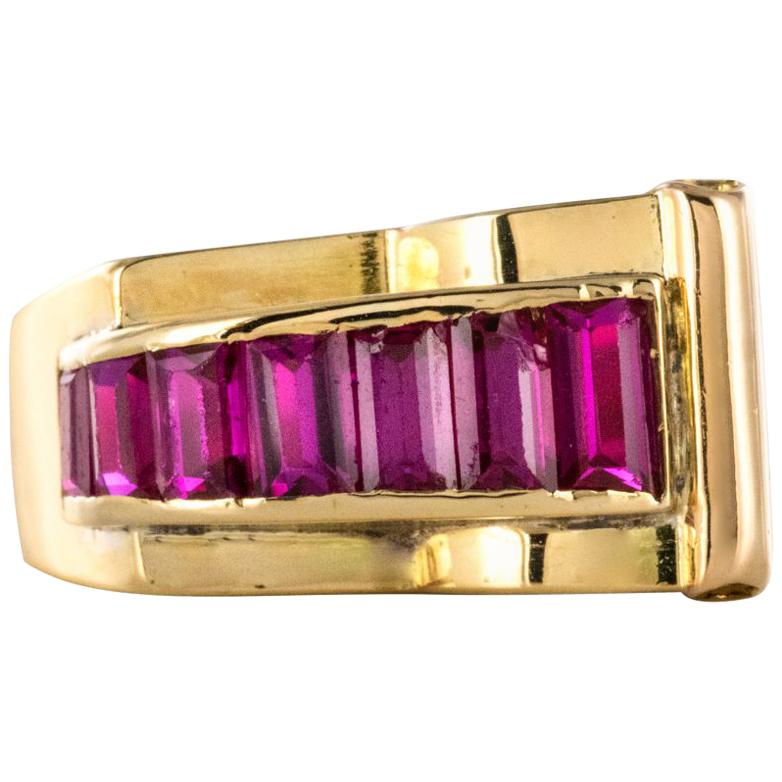 French Retro Calibrated Ruby Gold Tank Ring