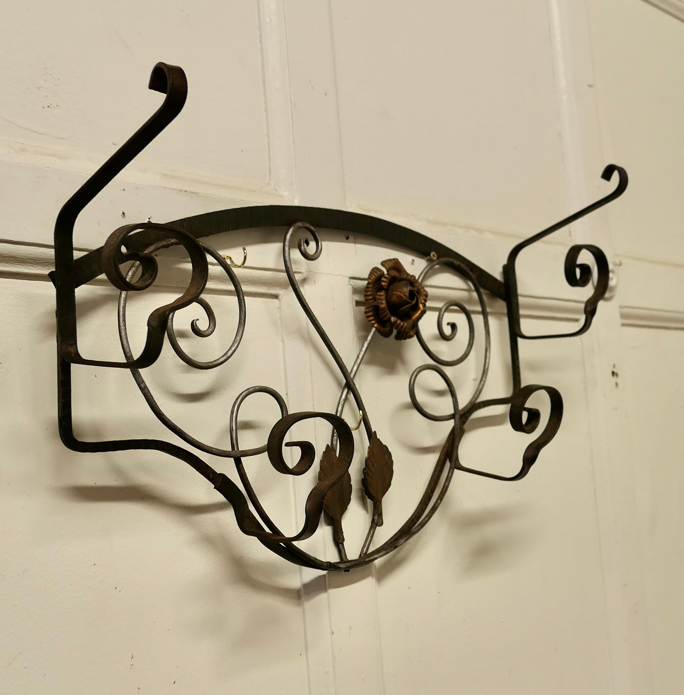 French Retro Chic Iron and Toleware Hat and Coat Rack   In Good Condition For Sale In Chillerton, Isle of Wight