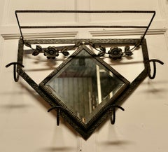 French Retro Chic Iron and Toleware Hat and Coat Rack with Mirror