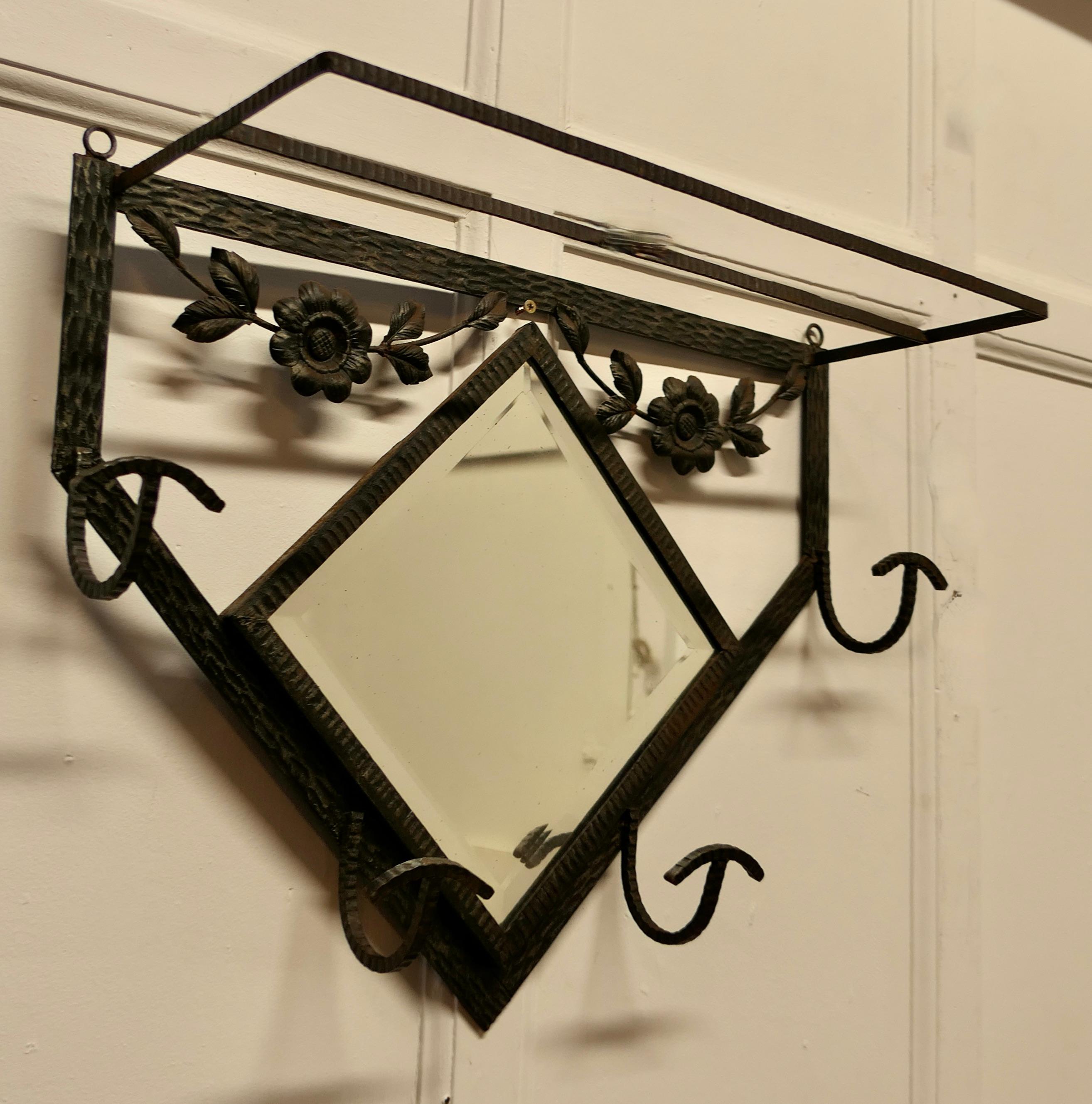 French Retro Chic Iron and Toleware Hat and Coat Rack with Mirror    For Sale 1