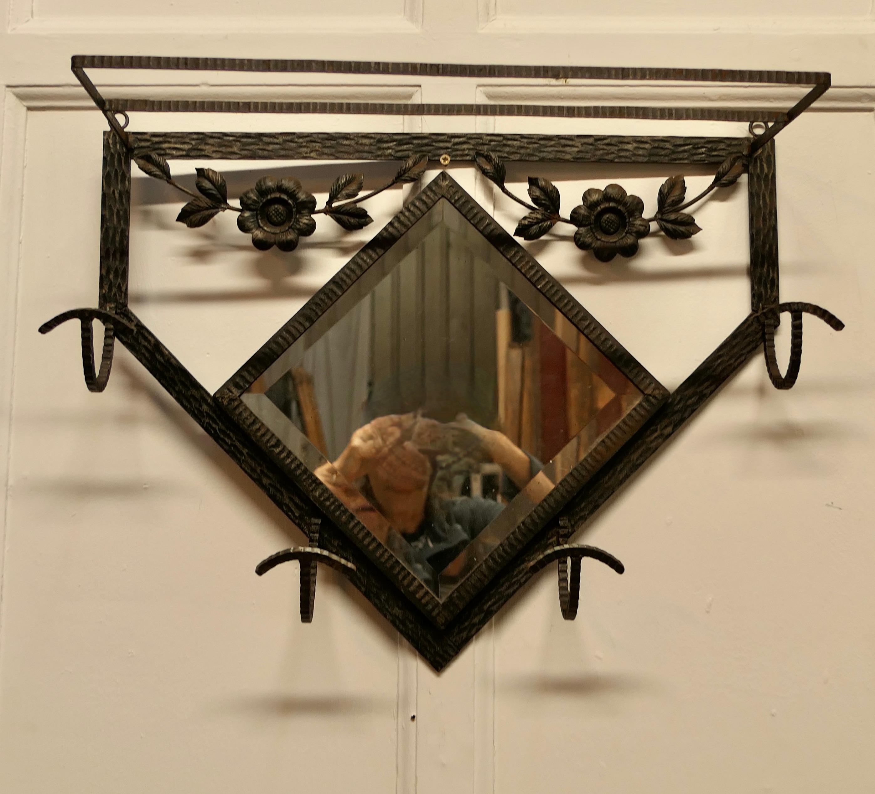 French Retro Chic Iron and Toleware Hat and Coat Rack with Mirror    For Sale 2