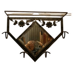 French Retro Chic Iron and Toleware Hat and Coat Rack with Mirror   