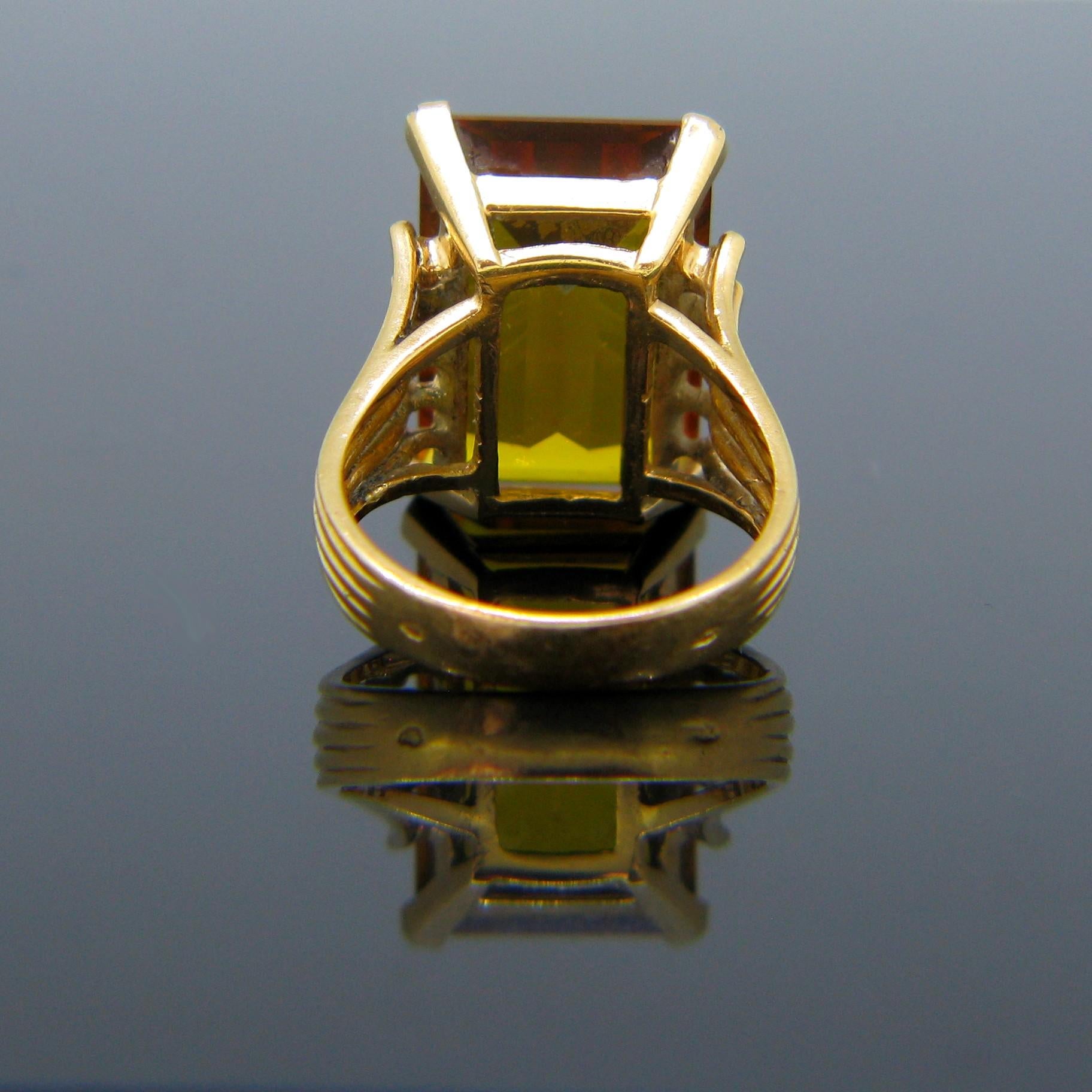 Women's or Men's French Retro Citrine Yellow Gold Cocktail 1950s Ring