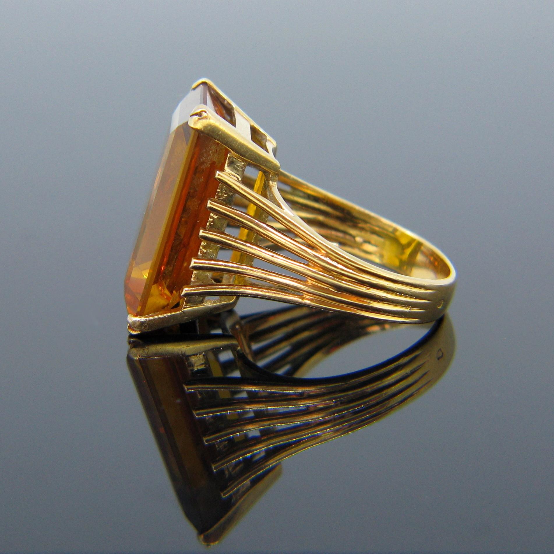 French Retro Citrine Yellow Gold Cocktail 1950s Ring 1