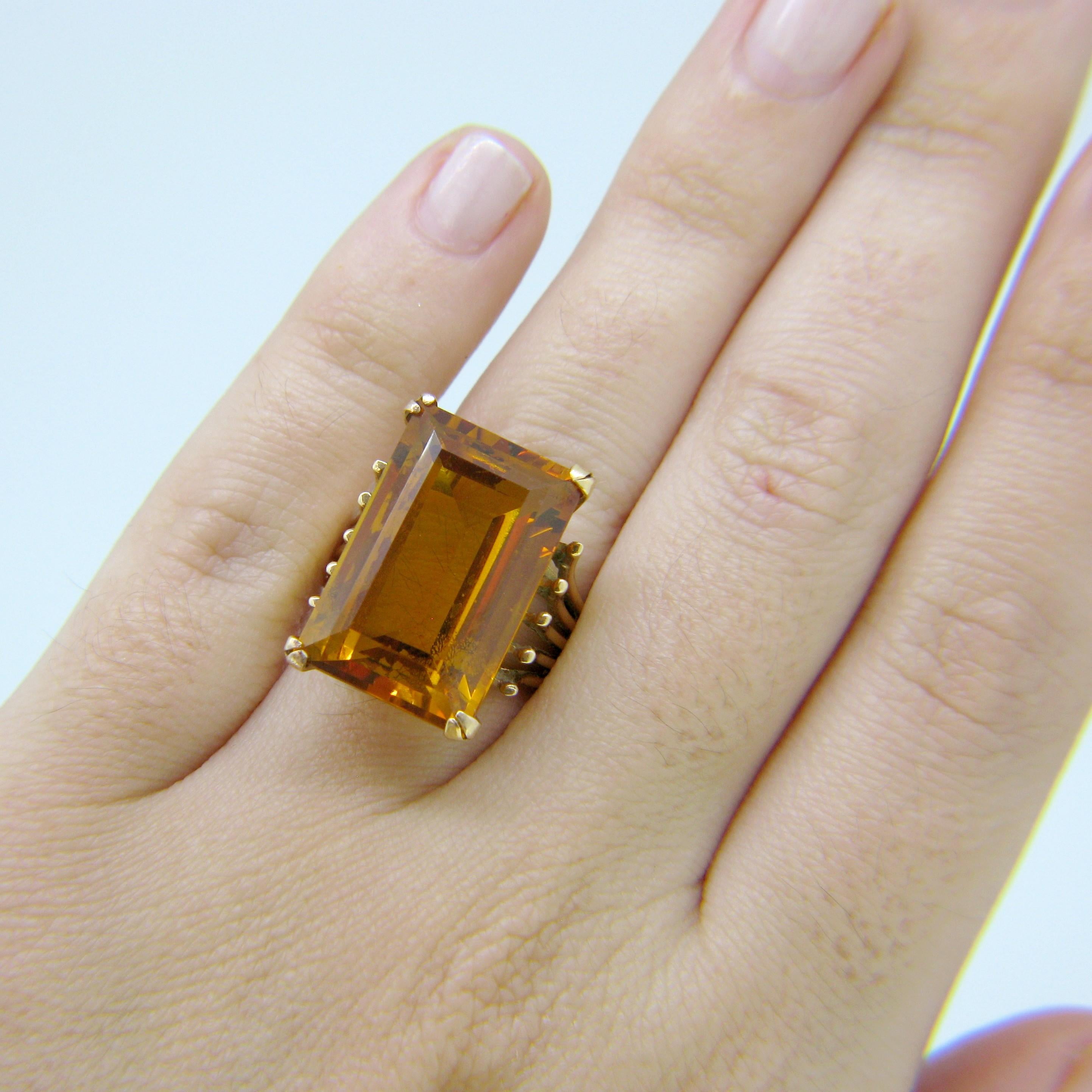 French Retro Citrine Yellow Gold Cocktail 1950s Ring 2