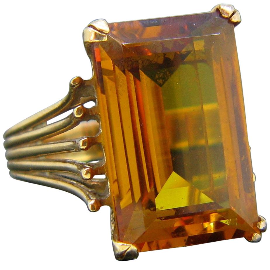 French Retro Citrine Yellow Gold Cocktail 1950s Ring