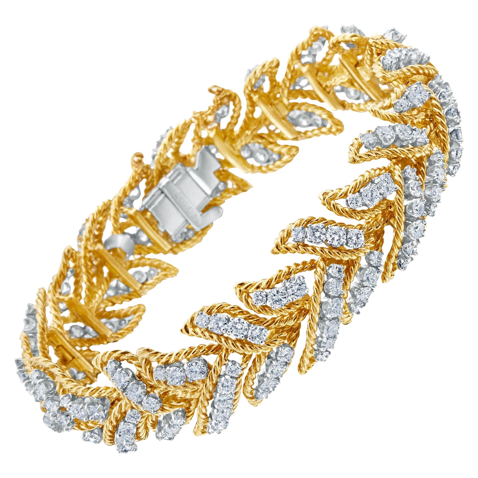 French Retro Diamond 18 Karat Yellow Gold Bracelet