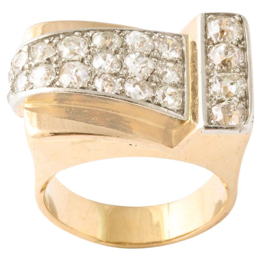 French Retro Diamond 18k Ring For Sale