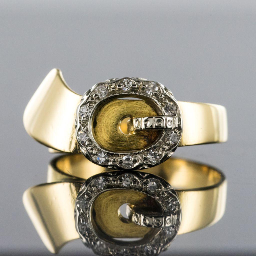 French Retro Diamond 18 Karat Yellow Gold Belt Ring For Sale 9