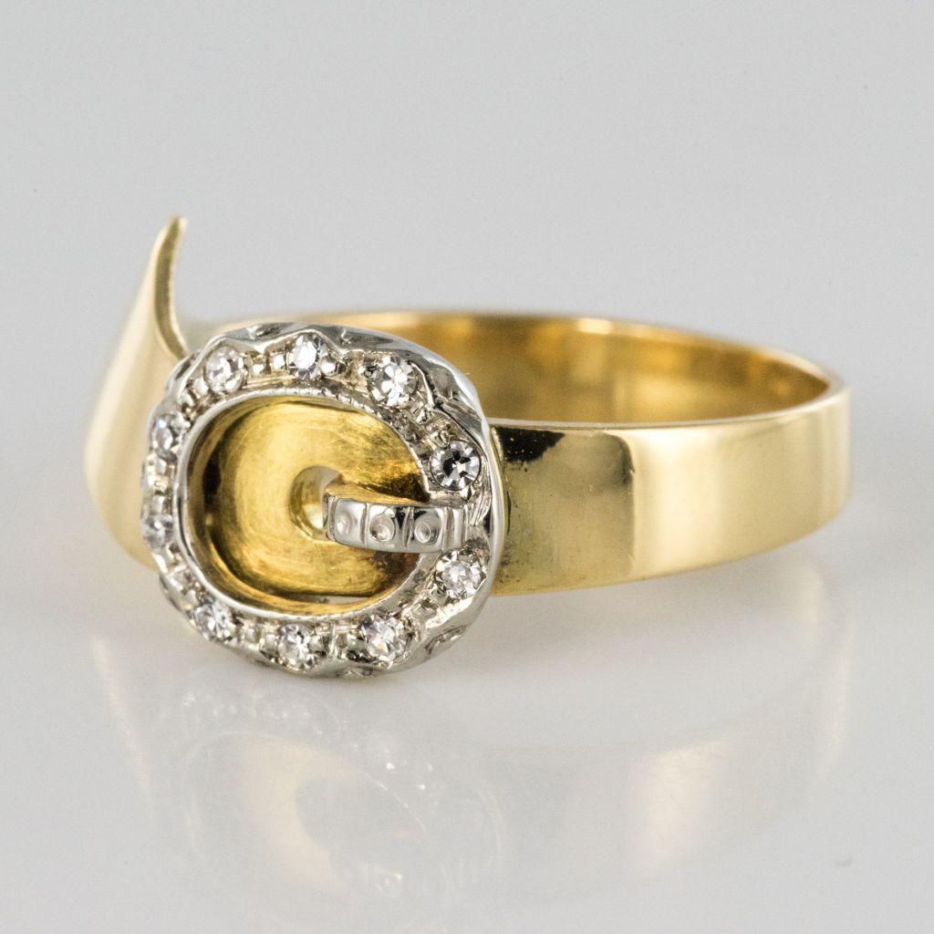 Brilliant Cut French Retro Diamond 18 Karat Yellow Gold Belt Ring For Sale