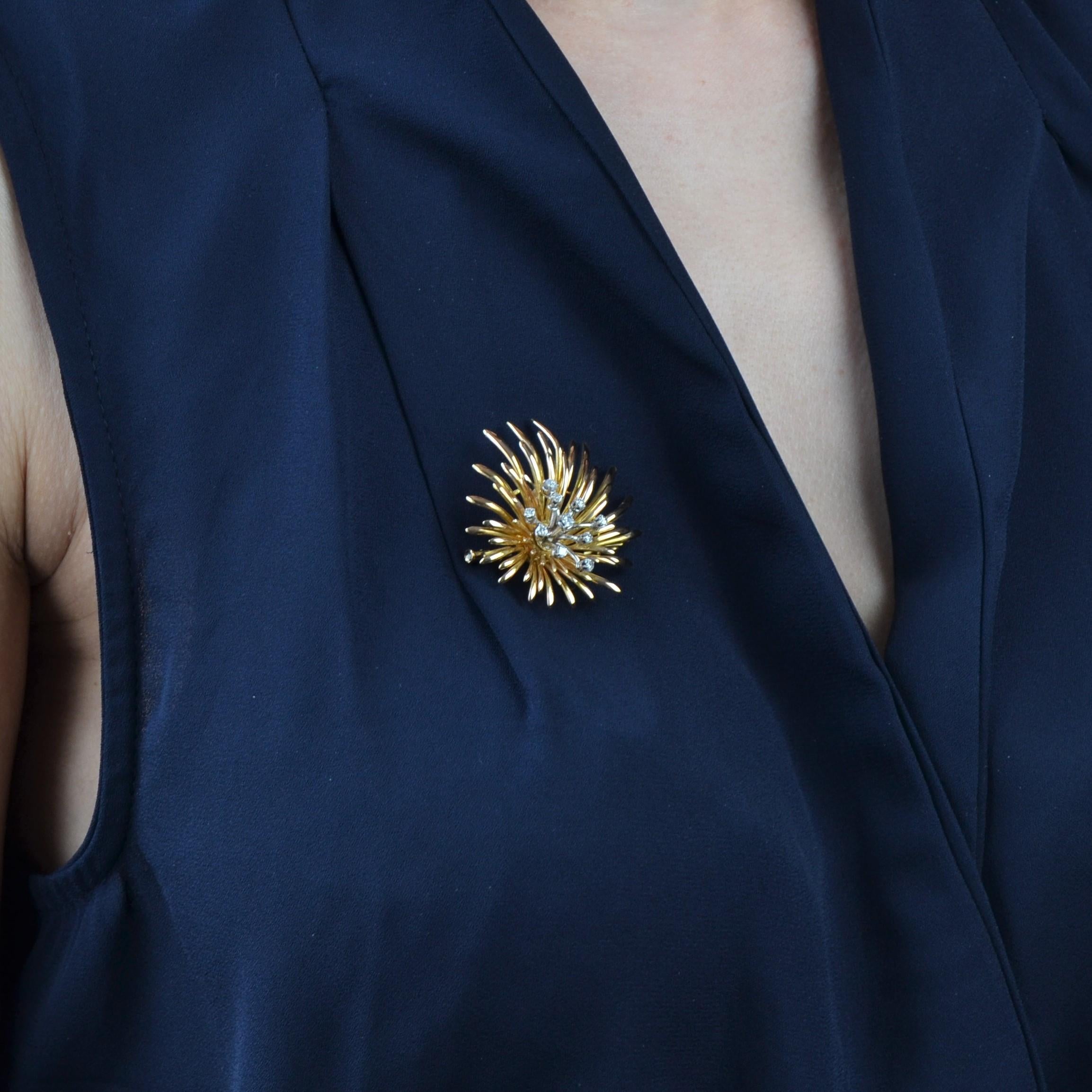 Französische Retro-Diamant-Gold-Brosche mit Blumen im Angebot 2