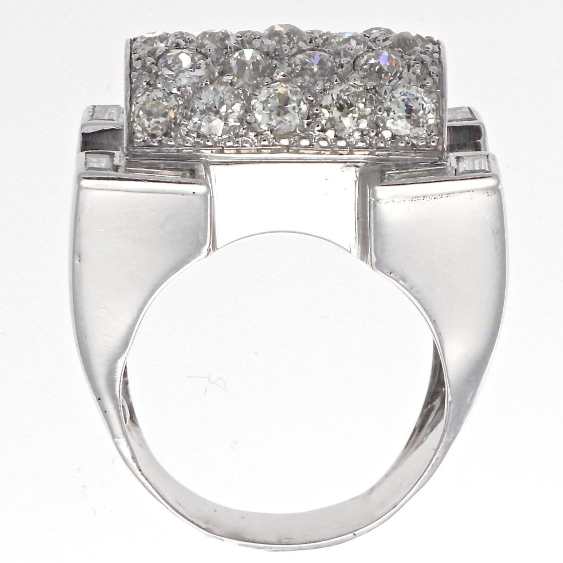 French Retro Diamond Platinum Cocktail Ring In Excellent Condition In Beverly Hills, CA