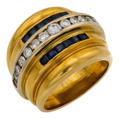 Französischer Retro Diamant Saphir 18k Gelbgold Panzer Ring