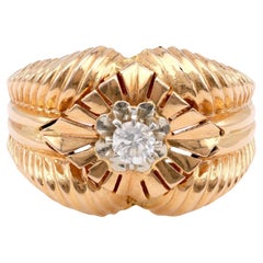 French Vintage Diamond Yellow Gold Cocktail Ring