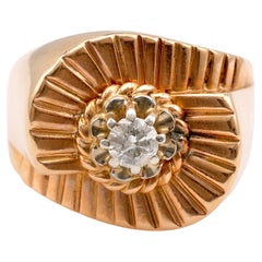 French Retro Diamond Yellow Gold Swirl Cocktail Ring