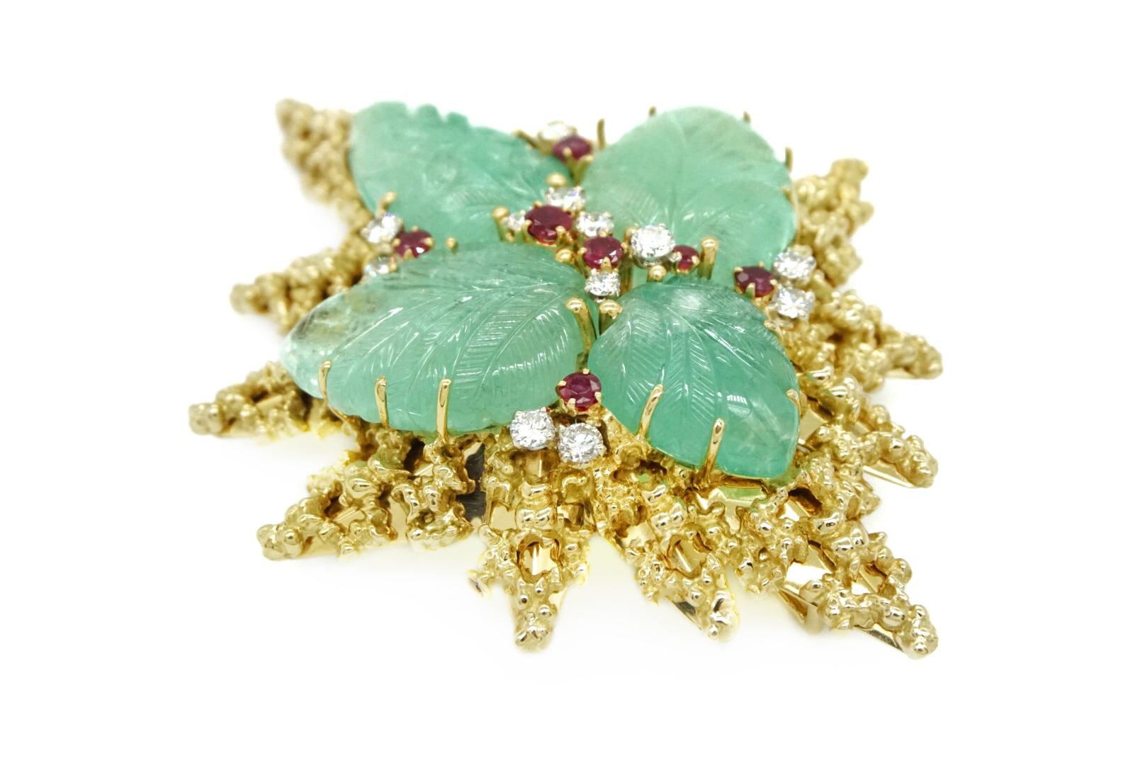 Round Cut French Retro Emerald Diamond Ruby Brooch/Pendant  For Sale